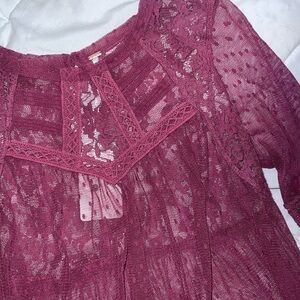 Free People Burgundy Lace Blouse